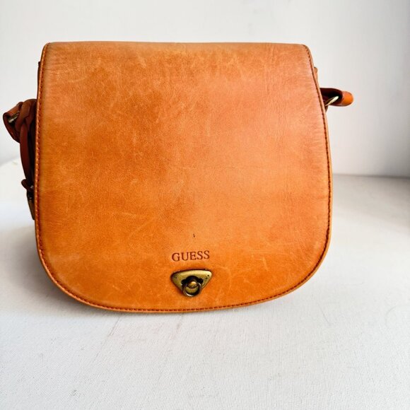 Vintage y2k Guess Brown Leather Saddle Bag - Picture 1 of 9